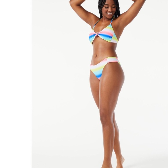 Rainbow ombre Triangle Halter V-neckline Bikini set size large‎ new - Picture 1 of 11